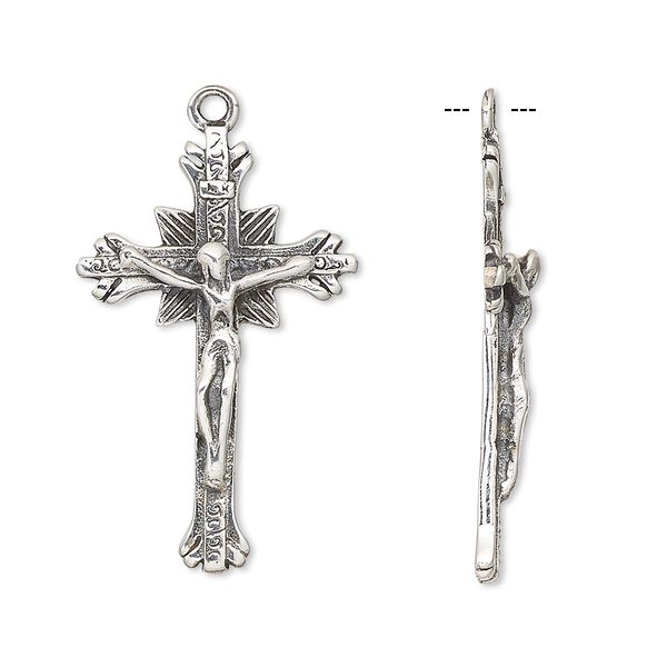 Focal, antiqued sterling silver, 31x19mm crucifix. Sold individually. image number 0
