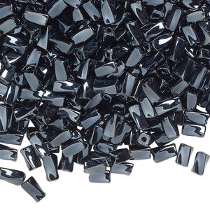 Bead, Czech glass, opaque steel blue, 5x2mm-6x3mm twisted square tube. Sold per 2-ounce pkg, approximately 175 beads.