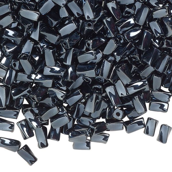 Bead, Czech glass, opaque steel blue, 5x2mm-6x3mm twisted square tube. Sold per 2-ounce pkg, approximately 175 beads. image number 0