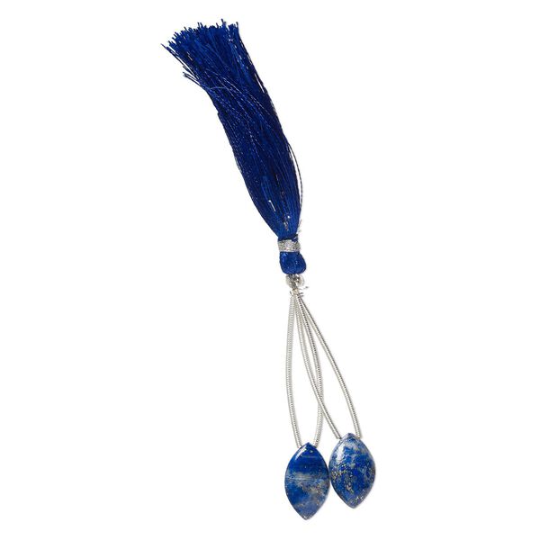 Lapis lazuli 1pkg2, hand-cut top-drilled puffed marquise bead natural 18x11mm image number 1