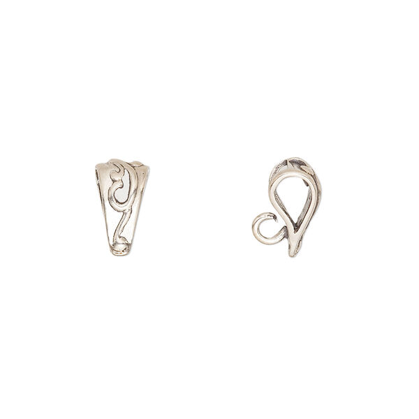 Bail, pendant, antiqued sterling silver, 10x5mm with swirl design and hidden loop. Sold per pkg of 2. image number 0