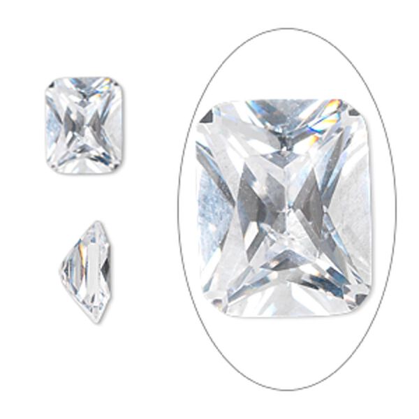Gem, cubic zirconia, white, 10x8mm faceted spider cut, Mohs hardness 8-1/2. Sold individually. image number 0