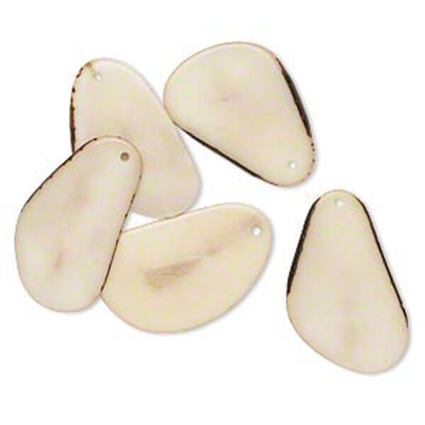Focal, tagua nut (natural), 33x26mm-40x30mm flat teardrop. Sold per pkg of 5. image number 0