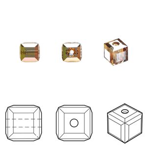 Bead 6pk crystal metallic sunshine, Crystal Passions® 6mm cube 5601