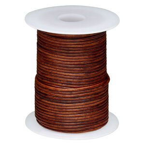 Cord, leather (dyed) 1pkg25yd, antique rust, 1.5mm round, per spool.
