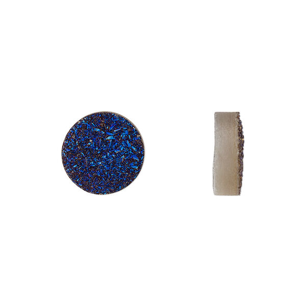 Cabochon, electroplated druzy agate (coated), cobalt, 10mm non-calibrated round. Sold per pkg of 2. image number 0