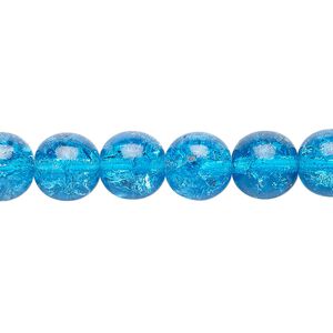Bead, Czech crackle glass druk, translucent turquoise blue, 10mm round. Sold per 15-1/2" to 16" strand.