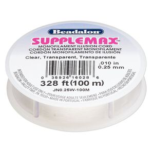 Cord, Beadalon® SUPPLEMAX™, nylon, pkg/100m, 0.25mm diameter, clear.