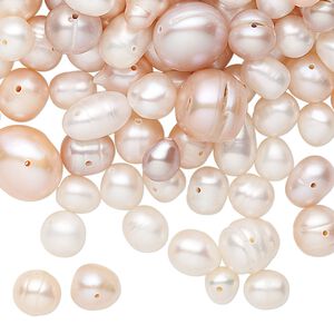 Pearl, cultured freshwater, white / peach / mauve, approximately 5-11mm mixed style, D grade, Mohs hardness 2-1/2 to 4. Sold per 100-gram pkg.