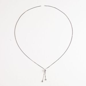 Necklace component, brass / glass / silicone, pkg/16 inches with adjustable slider, 1.3mm box, antique silver finish and clear.