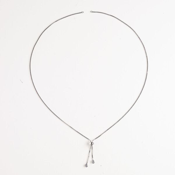 Necklace component, brass / glass / silicone, pkg/16 inches with adjustable slider, 1.3mm box, antique silver finish and clear. image number 0