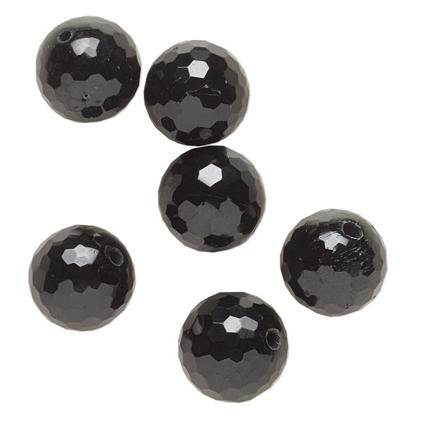 Bead, black tourmaline (natural), 12mm faceted round, C grade, Mohs hardness 7 to 7-1/2. Sold per pkg of 6. image number 0