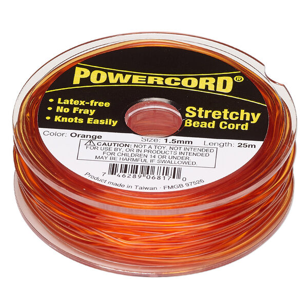 Cord, Powercord®, elastic, orange, 1.5mm, 22-pound test. Sold per 25-meter spool. image number 0