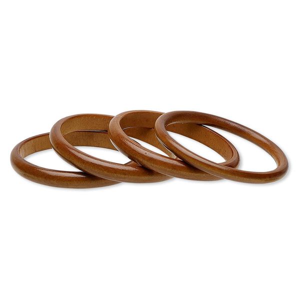Bracelet, bangle, wood (dyed / coated), amber brown, 10mm wide, 7-1/2 inches. Sold per pkg of 4. image number 0