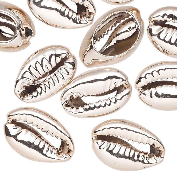 Component, electroplated cowrie shell, rose gold, 16x11mm-19x12mm hand-cut cowrie, Mohs hardness 3-1/2. Sold per pkg of 10. image number 0