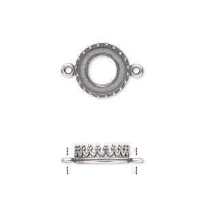 Link, JBB Findings, antique silver-plated brass, 11.5mm round with open back and decorative trim, 10mm round bezel setting. Sold per pkg of 2.