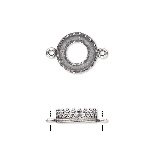 Link, JBB Findings, antique silver-plated brass, 11.5mm round with open back and decorative trim, 10mm round bezel setting. Sold per pkg of 2. image number 0