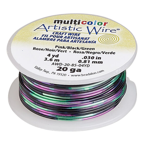 Wire, Artistic Wire®, copper, variegated pink / black / green, 0.81mm round, 20 gauge. Sold per 4-yard spool. image number 0