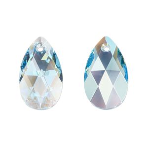 Drop 96pk aquamarine shimmer, Swarovski® 22x13mm pendant pear 6106