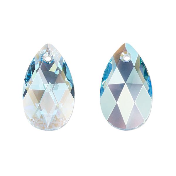 Drop 96pk aquamarine shimmer, Swarovski® 22x13mm pendant pear 6106 image number 0
