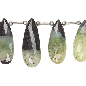 Prehnite 1pkg1, hand-cut top-drilled faceted flat teardrop bead natural 8 inch graduated 12x8mm-32x12mm