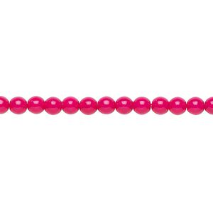 Bead, Czech dipped décor glass druk, opaque fuchsia, 4mm round. Sold per 15-1/2" to 16" strand.