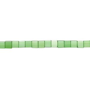 Bead, cat's eye glass (fiber optic glass), green, 3mm cube. Sold per 15-inch strand.