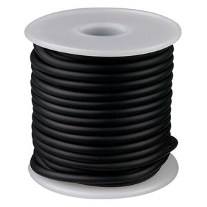 Cord, synthetic rubber, black, 4mm round. Sold per pkg of 10 meters (32.8 feet).