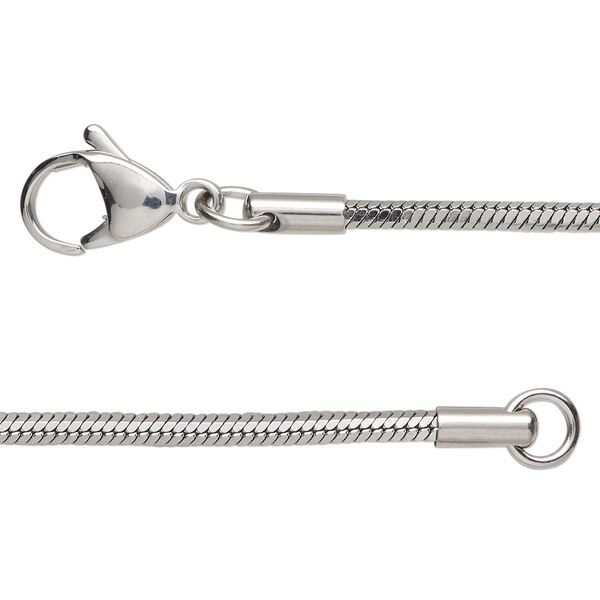 Chain, stainless steel, 2mm square snake, 24 inches with lobster claw clasp. Sold individually. image number 0