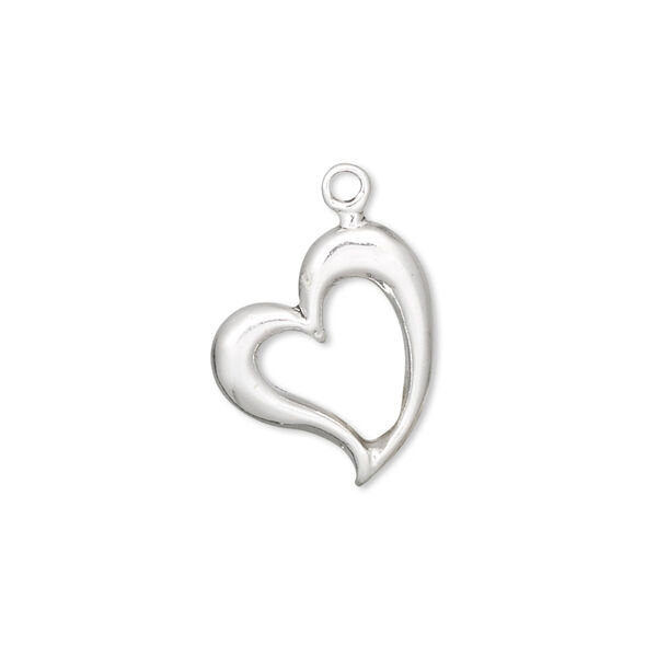 Charm, sterling silver, 17x15m open heart. Sold individually. image number 0
