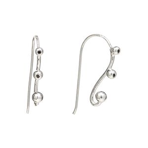 Sterling silver / black onyx 1pkg2, ear wire, fishhook 22 gauge 21mm / 3.25 ball / 2.5mm round