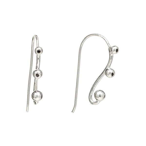Sterling silver / black onyx 1pkg2, ear wire, fishhook 22 gauge 21mm / 3.25 ball / 2.5mm round image number 0