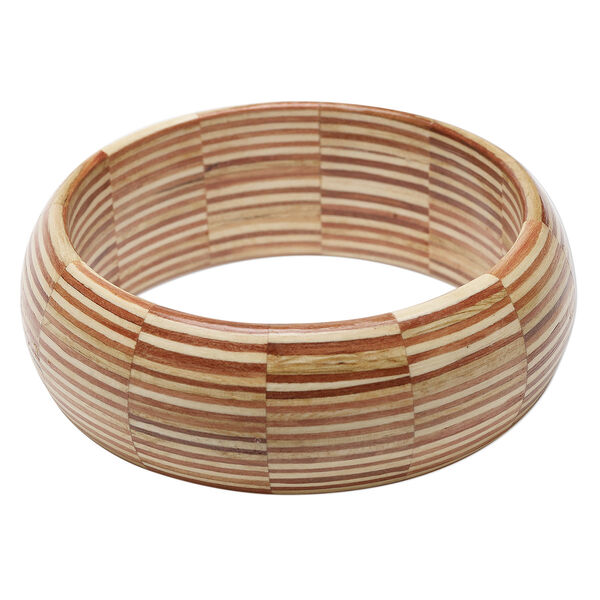 Bracelet, bangle, Everyday Jewelry, maple wood (assembled), brown, 28mm wide with inlaid design, 8 inches. Sold Individually. image number 0