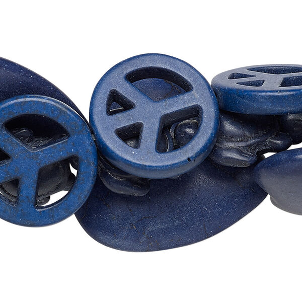 Bead mix, "howlite" (resin) (dyed / imitation), blue-grey and lapis blue, 4-30mm mixed shape. Sold per pkg of (3) 15" to 16" strands. image number 0