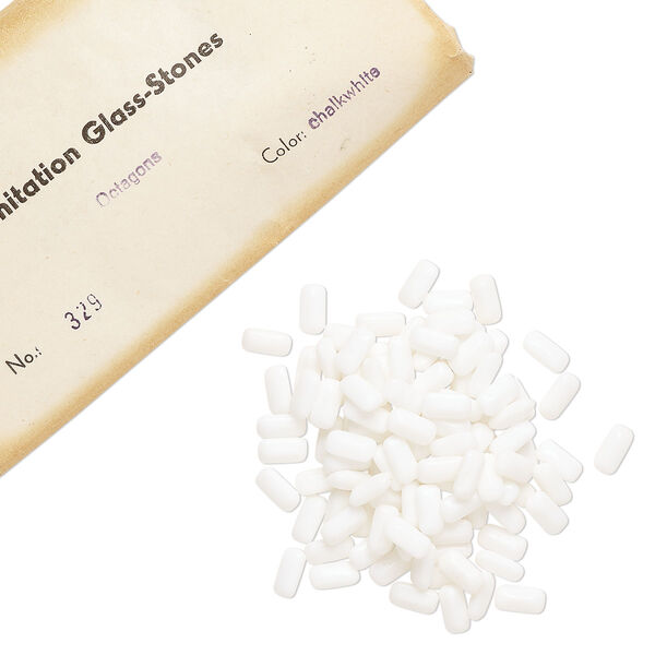 Embellishment, vintage glass, chalkwhite, 10x5mm faceted octagon fancy stone. Sold per pkg of 288 (2 gross). image number 0