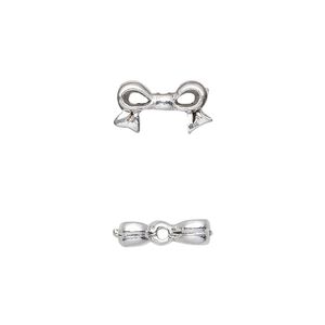 Bead, pewter (tin-based alloy), pkg/1, silver plate, 13x7mm double-sided bow, fits 6mm cube.
