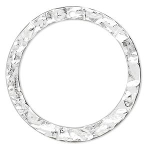 Link, sterling silver, 23mm hammered open round. Sold per pkg of 2.
