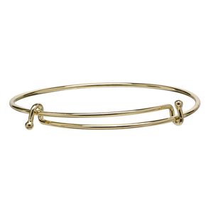 Bracelet, bangle, gold-finished steel, 2mm wide with 3mm ball, adjustable from 7-1/2 to 8 inches. Sold individually.