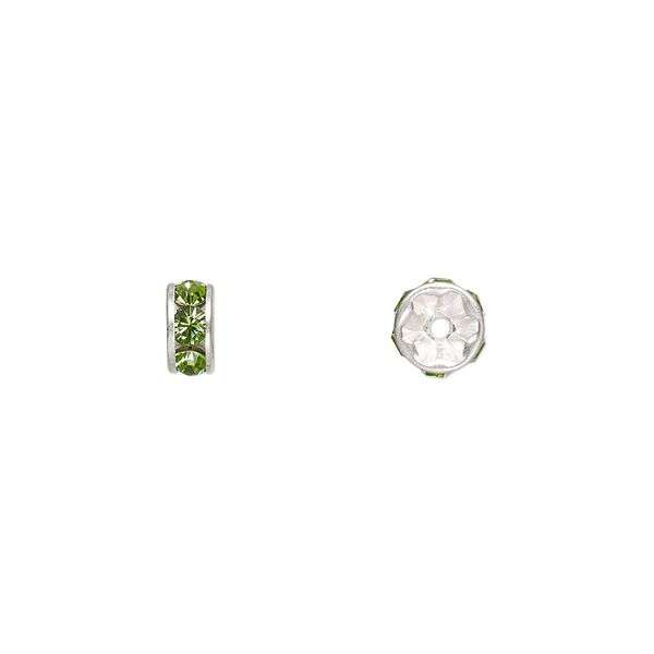 Bead 4pk peridot silver plate, Crystal Passions® 6x3.5mm rondelle 77506 image number 0