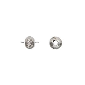 Bead, Hill Tribes, antiqued sterling silver, 7x5mm rondelle with stamped sun design. Sold per pkg of 4.