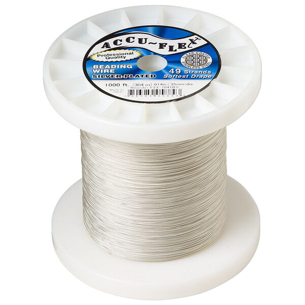 Beading wire, Accu-Flex®, nylon and silver-plated stainless steel, clear, 49 strand, 0.014-inch diameter. Sold per 1,000-foot spool. image number 0