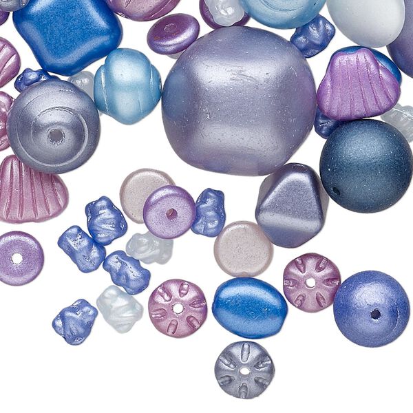 Bead mix, Preciosa, Czech glass, matte metallic multicolored, 3x2mm-16x16mm mixed shape. Sold per 1/4 pound pkg, approximately 120-170 beads. image number 0