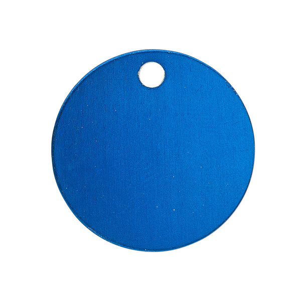 Drop, anodized aluminum, blue, 25.5mm double-sided flat round blank with 3mm hole, 20 gauge. Sold per pkg of 10. image number 0