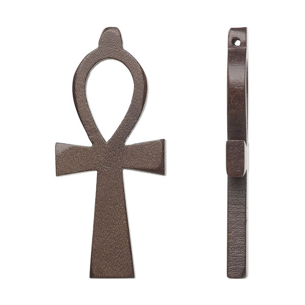 Focal, cheesewood (dyed/waxed), 60x28mm hand-cut double-sided ankh. Sold individually. image number 0