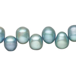 Freshwater pearl 1pkg1, top-drilled rice, 14 inch teal light teal 10x8mm-13x9mm cultured