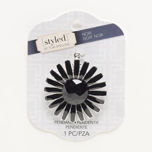 Focal, enamel / acrylic / silver-finished "pewter" (zinc-based alloy), black, 48x48mm flower with hidden loop. Sold individually.