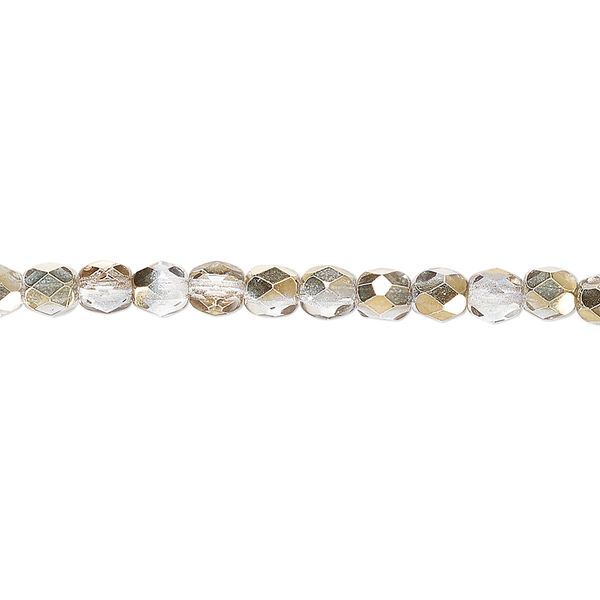 Bead, Czech fire-polished glass, clear and metallic 24Kt gold, 4mm faceted round. Sold per 15-1/2" to 16" strand. image number 0
