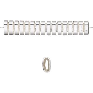 Bead, silver-finished brass, 41.5x7mm cutout oval tube. Sold per pkg of 4.