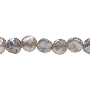 Labradorite 1pkg1, hand-cut faceted puffed flat round bead, 13 inch 7-9mm