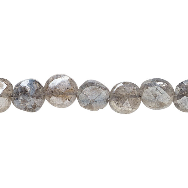 Labradorite 1pkg1, hand-cut faceted puffed flat round bead, 13 inch 7-9mm image number 0